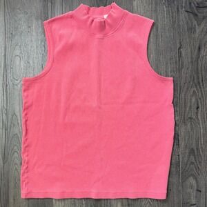 Christopher & Banks Coral Pink Ribbed Mock Neck Sleeveless‎ Tank Top Women XL